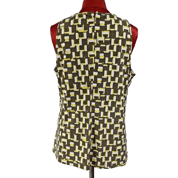 Banana Republic Size L Sleeveless Fitted Tank Blouse Zip Back Tan Yellow White - Picture 5 of 9